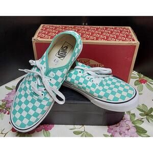 Van's Women's 10.0 Turquoise and White Racing Check Canvas Tennis Shoes